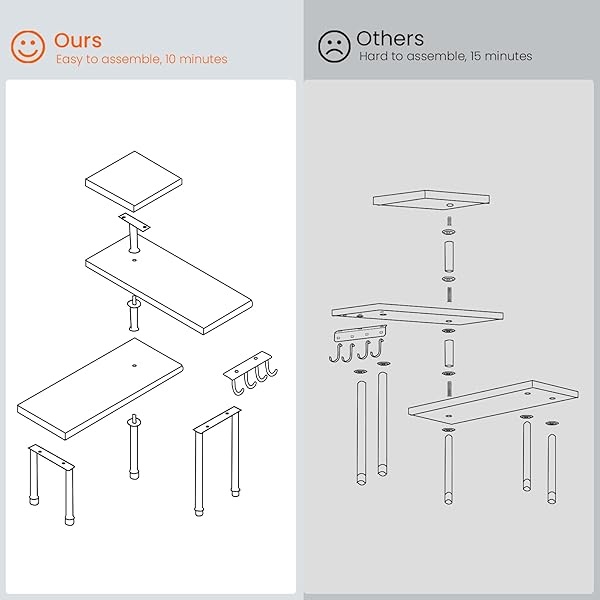 Homode Organizador de encimera de cocina, estante de esquina de 3 niveles, organizador de mostrador de baño, soporte de madera para mostrador de espacio, fácil montaje, gris rústico - Image 8