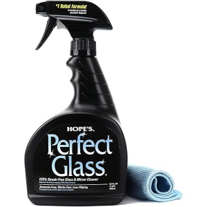 Hope's Perfect - Spray de limpieza de vidrio, ventana, estufa, limpiador de espejo, sin rayas, menos limpieza, sin residuos, 32 onzas, paquete de 1 con paño de microfibra
