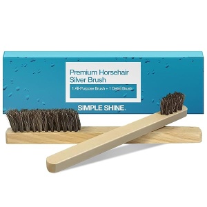 Horsehair Silver Brush Set 2 Silver Cleaning Brushes for Detail Polish Work Fine and Heirloom Silverware, Plateware, Jewellery