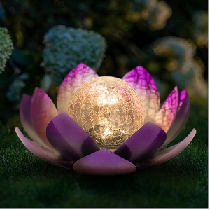 Huaxu - Luces solares para decoración al aire última intervensión, luz de loto púrpura, impermeable, LED crackle globo de vidrio para jardín, patio, porche, camino, piso, mesa