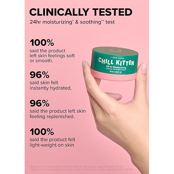 I Dew Care Crema facial hidratante - Chill Kitten | 24 horas, gel de aloe vera para piel seca, roja, sin aceite de cactus, 1.69 onzas líquidas - Image 6