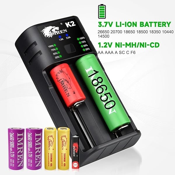 IMREN 26650 10400 - Cargador de batería de iones de litio de 3,7 V para batería Ni-MH/Ni-Cd 18650 10440 14500 18500 18350 18700 26650, 1.2 V Ni-MH/Ni-Cd USB Cargador de batería C - Image 5