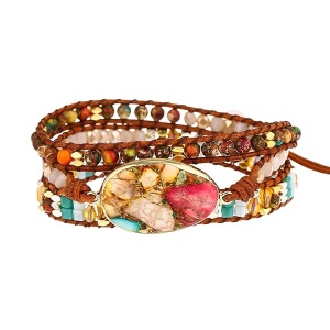 IUNIQUEEN - Pulsera de abalorio de Piel con Chakra Imperial Hecha a Mano