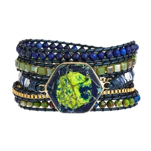 IUNIQUEEN - Pulsera de abalorio de piel auténtica con botón de flor de sol de aleación