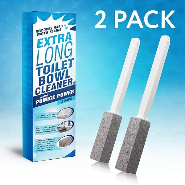 Impresa - Paquete de 2 limpiadores de retrete, limpiadores de piedra pómez con mango extralargo, removedor de cal, cepillo para baño, también limpia parrillas de barbacoa, azulejos, lechada y albercas - Image 6