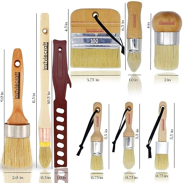 Instylecraft - Juego de pinceles de gis para muebles, cerdas naturales multiusos, pinceles ovalados grandes, ideales para cera, mineral, pintura de leche, pintura acrílica, decoración del hogar, manualidades, 9 piezas - Image 3