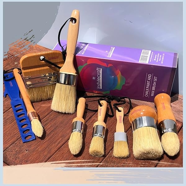Instylecraft - Juego de pinceles de gis para muebles, cerdas naturales multiusos, pinceles ovalados grandes, ideales para cera, mineral, pintura de leche, pintura acrílica, decoración del hogar, manualidades, 9 piezas - Image 7