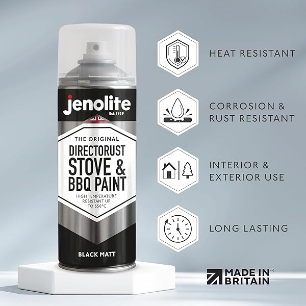 JENOLITE Directorust - Pintura en aerosol para barbacoa y estufa, color negro, resistente a altas temperaturas hasta 650 °C, barbacoas, estufas, chimeneas, automóviles, pantallas de fuego y - Image 3