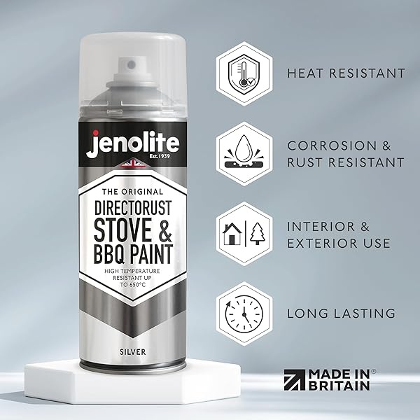 JENOLITE Directorust - Pintura en aerosol para barbacoa y estufa, color plateado, resistente a altas temperaturas hasta 650 °C, barbacoas, estufas, chimeneas, automotrices, pantallas de fuego y - Image 3