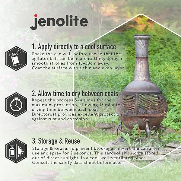 JENOLITE Directorust - Pintura en aerosol para barbacoa y estufa, color plateado, resistente a altas temperaturas hasta 650 °C, barbacoas, estufas, chimeneas, automotrices, pantallas de fuego y - Image 4