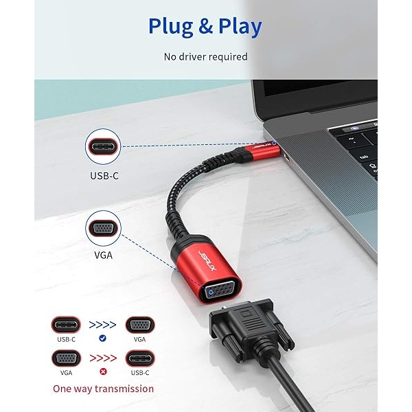 JSAUX Adaptador USB C a VGA, Thunderbolt 3 (tipo C) a VGA adaptador macho a hembra compatible con MacBook Pro/iPad Pro 2020, Dell XPS, Surface Book 2, Samsung Galaxy S22 S21 S20 S10 - Image 3