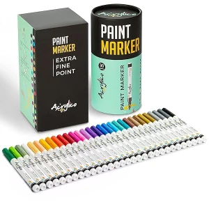Juego de 30 rotuladores de pintura acrílica para pintura de roca, rotuladores de tela, punta extrafina para madera, lona, plástico, cerámica, vidrio, suministros de dibujo y manualidades, manualidades