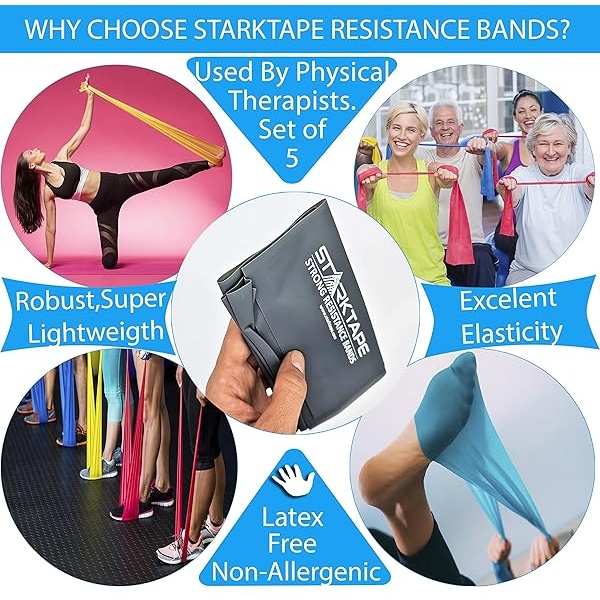 Juego de bandas de resistencia. Paquete de 5 terapia física sin látex, banda elástica profesional. Perfecto para ejercicios en casa, entrenamiento, entrenamiento de fuerza, yoga, pilates, - Image 7