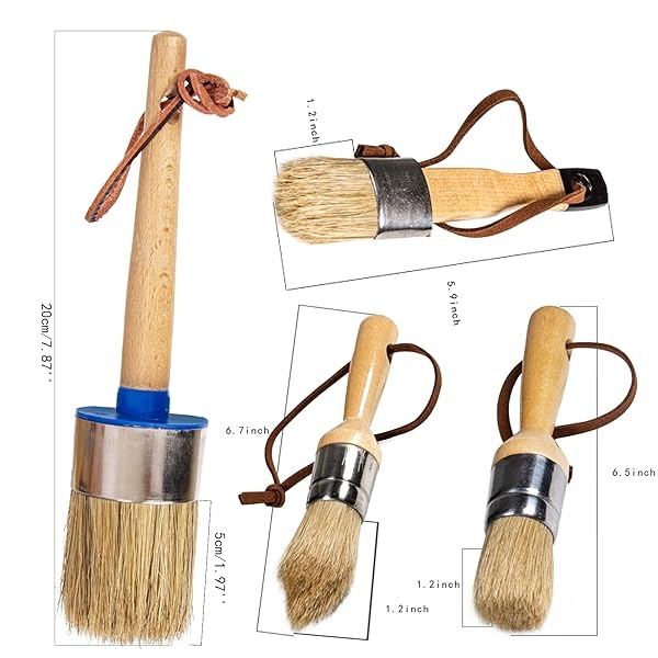 Juego de pinceles de tiza y cera, 4 pinceles para pintura de muebles, cerdas naturales de jabalí para pintura de tiza y leche y cera, decoración del hogar, manualidades, proyectos de pintura - Image 7