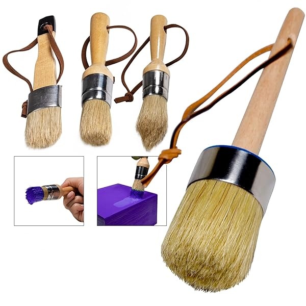 Juego de pinceles de tiza y cera, 4 pinceles para pintura de muebles, cerdas naturales de jabalí para pintura de tiza y leche y cera, decoración del hogar, manualidades, proyectos de pintura