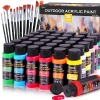 Juego de pintura acrílica, 36 colores para exteriores (botella de 2 onzas/botella) con 12 pinceles de arte, suministros de arte para pintar lienzo, roca, madera, cerámica y tela, pigmentos ricos de calidad duradera