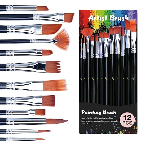 Juego de pintura acrílica, 36 colores para exteriores (botella de 2 onzas/botella) con 12 pinceles de arte, suministros de arte para pintar lienzo, roca, madera, cerámica y tela, pigmentos ricos de calidad duradera - Image 7