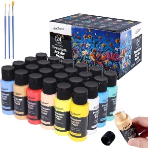 Juego de pintura acrílica para pintura, 20 colores acrílicos vibrantes 60 ml para lona, madera, tela, piel, cartón, papel y manualidades