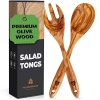 Juego de pinzas para ensalada de madera de olivo, tenedor de madera de 12 pulgadas y cuchara para mezclar, lanzar y cocinar