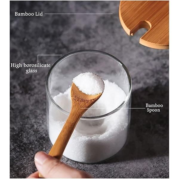 Juego de recipientes para condimentos con tapa de cuchara de madera y base - Image 5