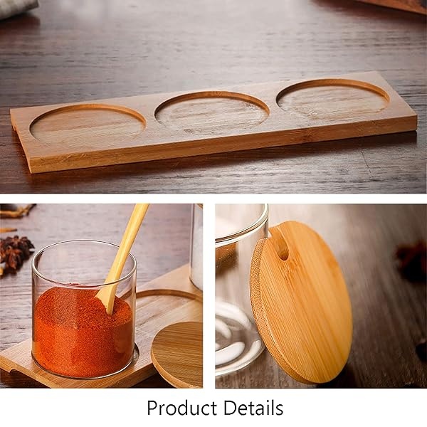 Juego de recipientes para condimentos con tapa de cuchara de madera y base - Image 7