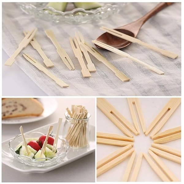 Juego de tenedores de bambú para cócteles, 200 palillos de comida y 300 tenedores de cóctel para fiestas, banquetes, buffet y catering, palillos de cóctel de bambú natural para aperitivos, cócteles, frutas, pasteles, postres, #Un cóctel selecciones - Image 5