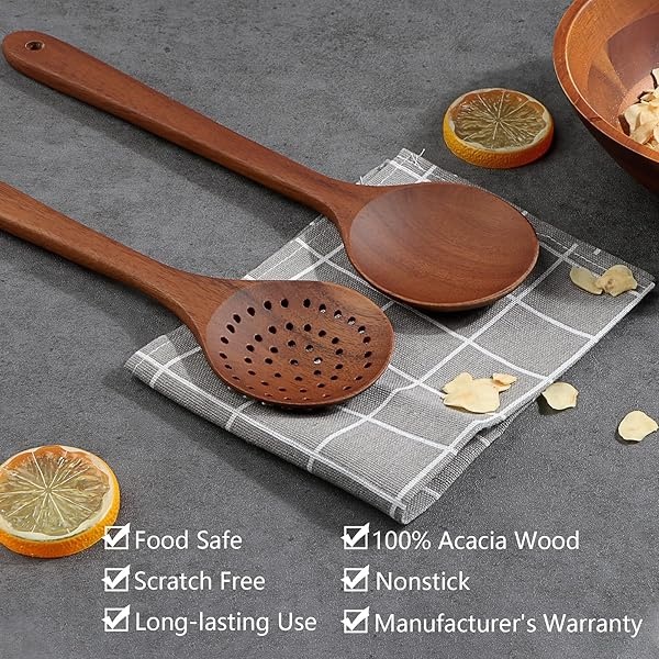 Juego de utensilios de madera de acacia 4 piezas, juego de utensilios de cocina antiadherentes, juego de cucharas de madera, cuchara de inicluding cuchara, espumador, espátula, volteador (paquete de 4) - Image 4