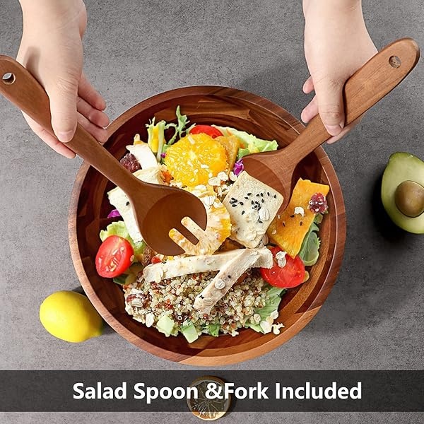 Juego de utensilios de madera de acacia con soporte, 7 piezas, juego de utensilios de cocina antiadherentes, juego de cucharas de madera que incluye cuchara, espumante, espátula, volteador, cuchara de ensalada y tenedor de ensalada (paquete de 7) - Image 5