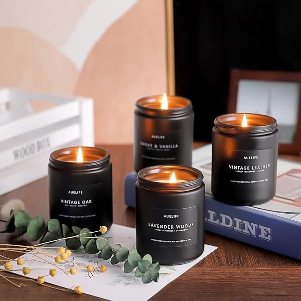 Juego de velas perfumadas | Juego de velas para hombre, velas perfumadas para el hogar, regalos para hombres, paquete de 4 velas para hombres, velas de soja, aromas de lavanda, piel, roble, humo y - Image 3