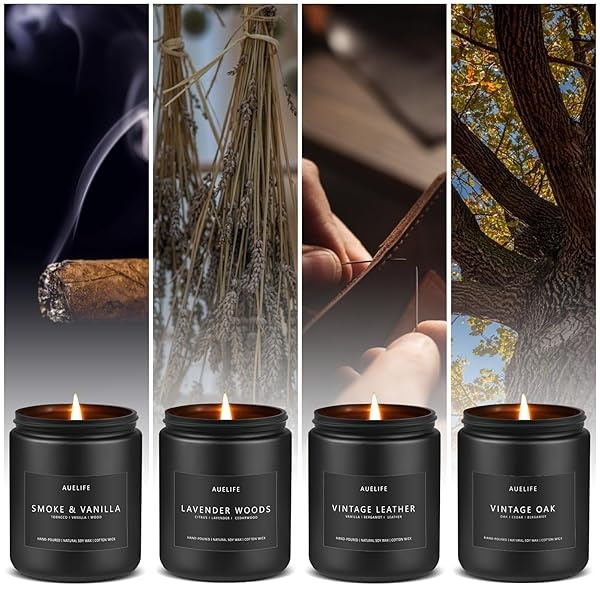 Juego de velas perfumadas | Juego de velas para hombre, velas perfumadas para el hogar, regalos para hombres, paquete de 4 velas para hombres, velas de soja, aromas de lavanda, piel, roble, humo y - Image 4