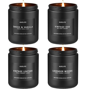 Juego de velas perfumadas | Juego de velas para hombre, velas perfumadas para el hogar, regalos para hombres, paquete de 4 velas para hombres, velas de soja, aromas de lavanda, piel, roble, humo y