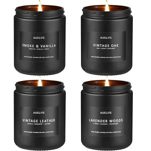 Juego de velas perfumadas | Juego de velas para hombre, velas perfumadas para el hogar, regalos para hombres, paquete de 4 velas para hombres, velas de soja, aromas de lavanda, piel, roble, humo y
