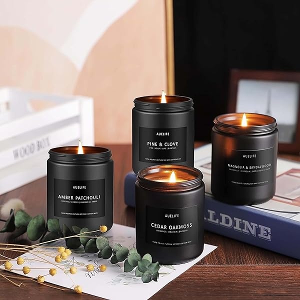 Juego de velas perfumadas | Juego de velas para hombres, velas perfumadas para el hogar, paquete de 4 velas aromáticas de pino y clavo, cedro, musgo de roble, pachulí, ámbar, magnolia y sándalo - Image 3