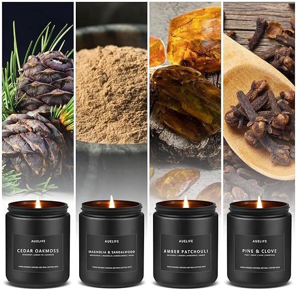 Juego de velas perfumadas | Juego de velas para hombres, velas perfumadas para el hogar, paquete de 4 velas aromáticas de pino y clavo, cedro, musgo de roble, pachulí, ámbar, magnolia y sándalo - Image 4
