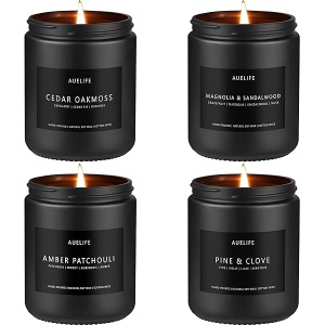 Juego de velas perfumadas | Juego de velas para hombres, velas perfumadas para el hogar, paquete de 4 velas aromáticas de pino y clavo, cedro, musgo de roble, pachulí, ámbar, magnolia y sándalo