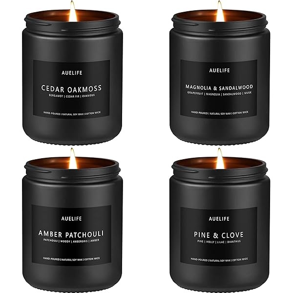 Juego de velas perfumadas | Juego de velas para hombres, velas perfumadas para el hogar, paquete de 4 velas aromáticas de pino y clavo, cedro, musgo de roble, pachulí, ámbar, magnolia y sándalo