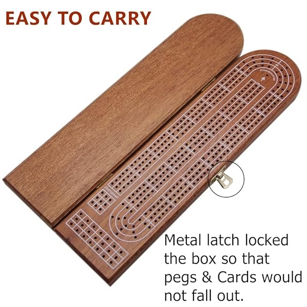 Juegoal juego de mesa de madera de cribbage 3 pistas con clavijas de metal, tarjetas, área de almacenamiento - Image 4