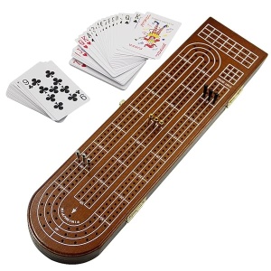 Juegoal juego de mesa de madera de cribbage 3 pistas con clavijas de metal, tarjetas, área de almacenamiento