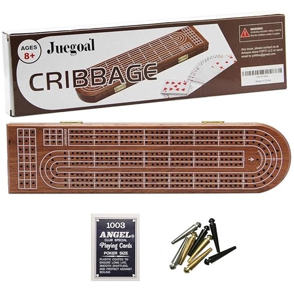 Juegoal juego de mesa de madera de cribbage 3 pistas con clavijas de metal, tarjetas, área de almacenamiento - Image 7