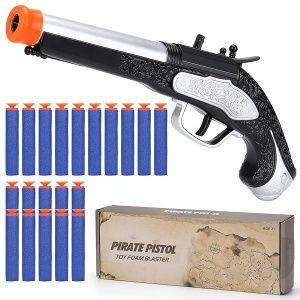 Juguete pirata de espuma para niños y niños, juguete de pistola pirata con 20 dardos de espuma, accesorios de juego de disfraz de pirata, regalo de Halloween pirata para niños de 3, 4, 5, 6 años