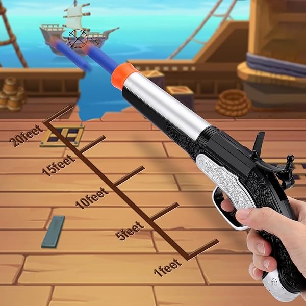 Juguete pirata de espuma para niños y niños, juguete de pistola pirata con 20 dardos de espuma, accesorios de juego de disfraz de pirata, regalo de Halloween pirata para niños de 3, 4, 5, 6 años - Image 5