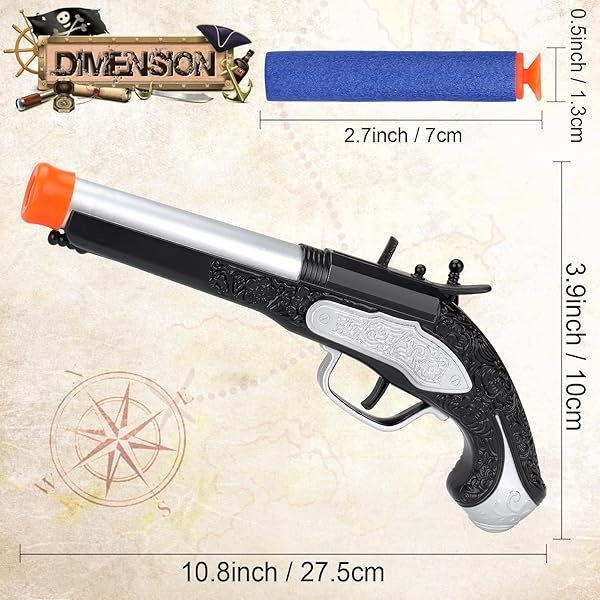 Juguete pirata de espuma para niños y niños, juguete de pistola pirata con 20 dardos de espuma, accesorios de juego de disfraz de pirata, regalo de Halloween pirata para niños de 3, 4, 5, 6 años - Image 6