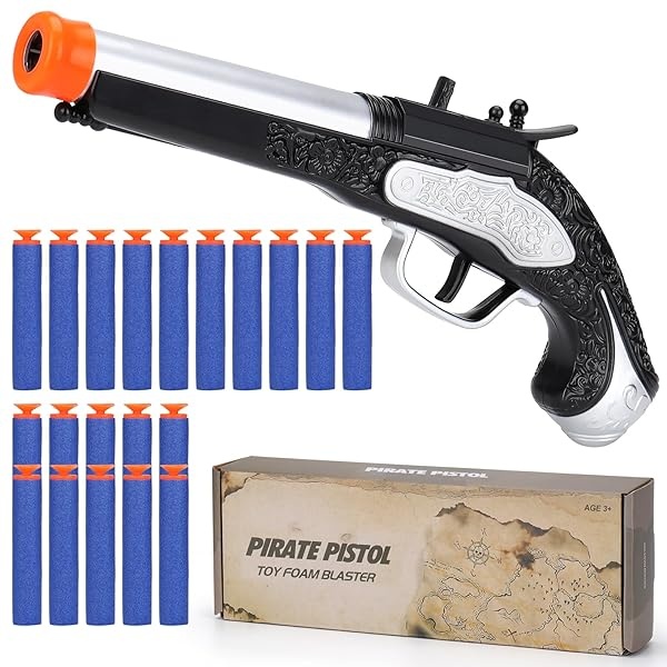 Juguete pirata de espuma para niños y niños, juguete de pistola pirata con 20 dardos de espuma, accesorios de juego de disfraz de pirata, regalo de Halloween pirata para niños de 3, 4, 5, 6 años
