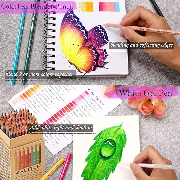 KALOUR Lápices de colores de alta calidad, juego de 120 colores, núcleo suave de artistas con color vibrante, ideal para dibujar bocetos, sombra, lápices de colorear para adultos, principiantes y - Image 6