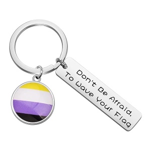 KEYCHIN Llavero de orgullo gay LGBT con texto en inglés "Don't Be Afraid To Wave Your Flag", Onda tu bandera no binaria, 5.0*1.2