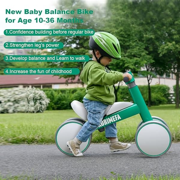 KORIMEFA Bicicleta de equilibrio para bebé con manillar ajustable y asiento de 1 a 2 años de edad, bicicleta de equilibrio de 4 ruedas, juguete de equitación para bebé de 1 año, sin pedal, interior y exterior (azul claro) - Image 3