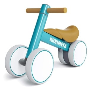 KORIMEFA Bicicleta de equilibrio para bebé con manillar ajustable y asiento de 1 a 2 años de edad, bicicleta de equilibrio de 4 ruedas, juguete de equitación para bebé de 1 año, sin pedal, interior y exterior (azul claro)