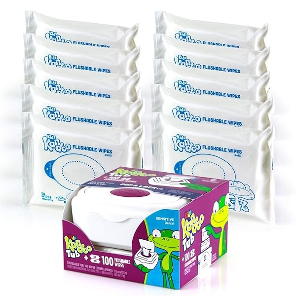 Kandoo Toallitas desechables para bebé y niños, sin perfume para piel sensible, hipoalergénicas para entrenamiento de orinal húmedo, 50 unidades, paquete de 10 + tina - Image 3