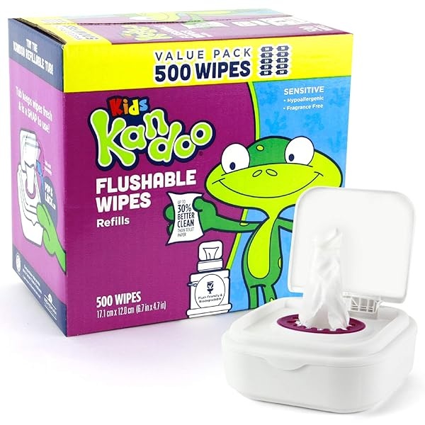 Kandoo Toallitas desechables para bebé y niños, sin perfume para piel sensible, hipoalergénicas para entrenamiento de orinal húmedo, 50 unidades, paquete de 10 + tina