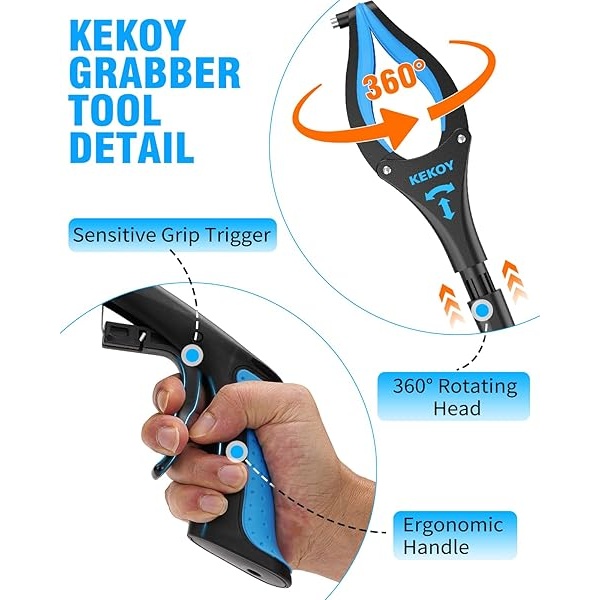 Kekoy - Recolectores de arena para adultos, extra largo portátil para ancianos, agarrador de mano ayuda para discapacitados, agarrador superior (azul cabalt, 36 pulgadas) - Image 5